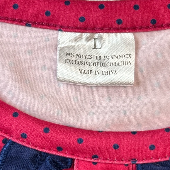 Girls Pink Polka Dot Long Sleeve Dress Ruffle Hem & Navy Ruffle Front Size L - Picture 4 of 5